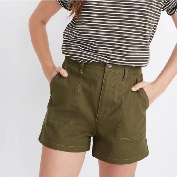 Madewell Green Kale Utility Camp Shorts - Picture 1 of 8